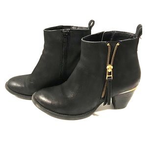 Steve Madden black booties with gold accents